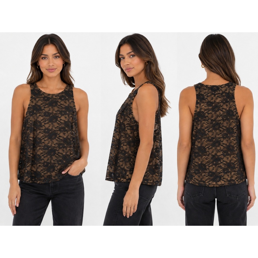 Torrid Womens Plus 2 Black‎ Floral Lace Sleeveless Top Whimsygoth Dark romance